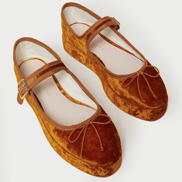EUC Loeffler Randall Leah Ochre Brown Velvet Platform Mary Jane Flats Size 10 - Picture 4 of 7